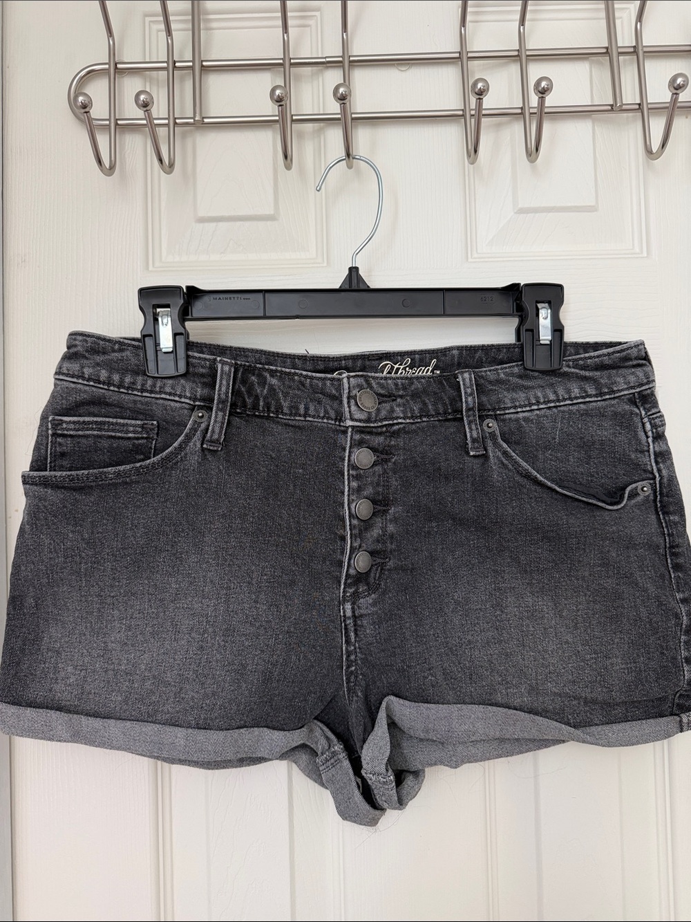 Thread & Supply Women's Charcoal Black Button-Front Denim Shorts